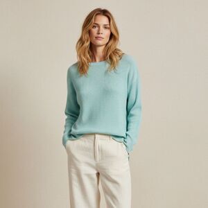 Eileen Fisher Light Blue Organic Linen Ribbed Boxy Sweater Size Medium NWOT